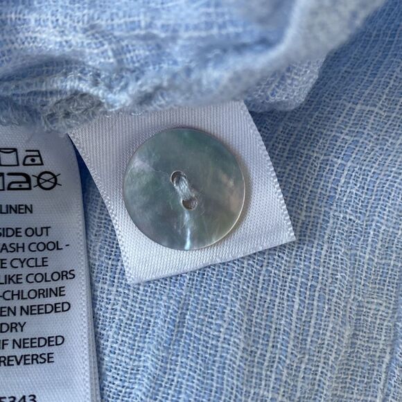 Tahari Blue European Linen Blouse sz S Relaxed Fit Breezy Summer Lagenlook - Picture 8 of 9